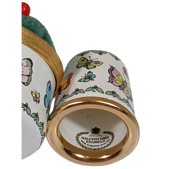 Halcyon Days Enamel 3 Pc Butterflies Sewing Needle Case Thimble Pin Cushion Set - Picture 14 of 15